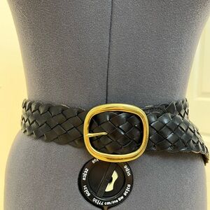 Vintage Black Woven Belt with Brass Buckle 44”